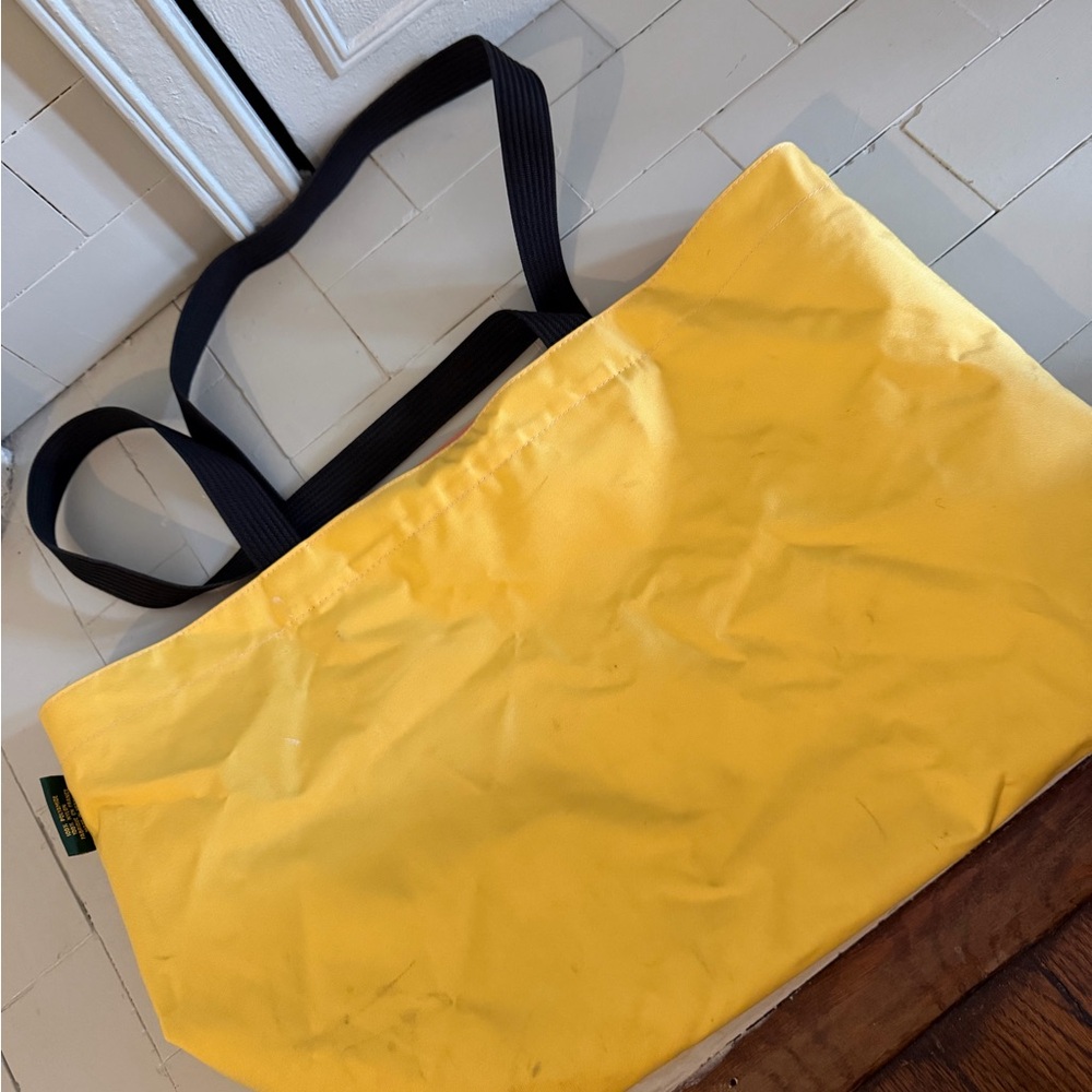 Herve Chapelier Yellow and Peach Large Tote Bag with Black Straps